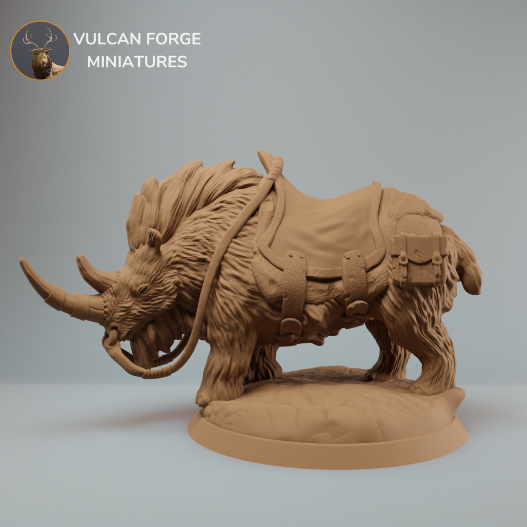 Woolly Rhino mount dnd miniature - pre supported