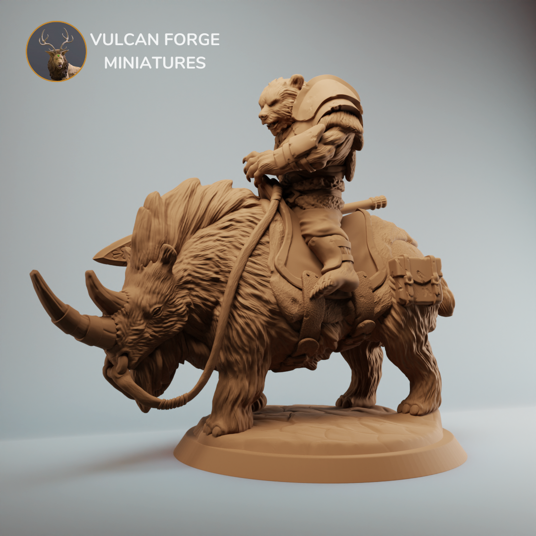 Werebear rider on rhino, werebear with spear - pre supported