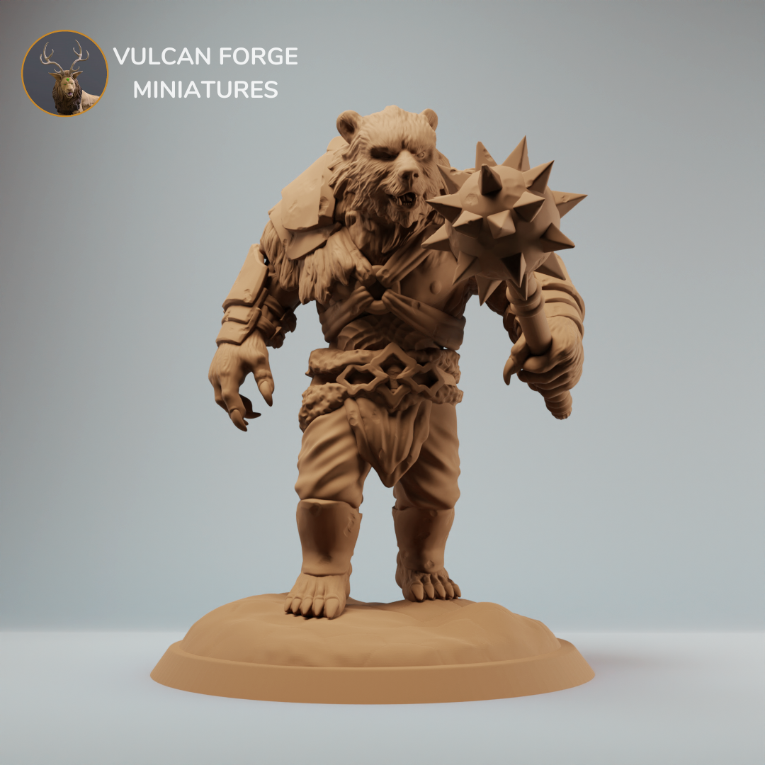 Werebear, bear fighter with mace - pre supported