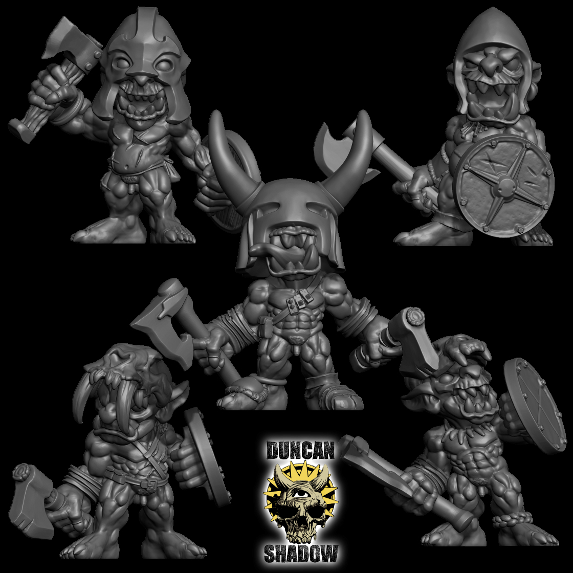 Nude Goblin Barbarian with Axes (Pre Supported)