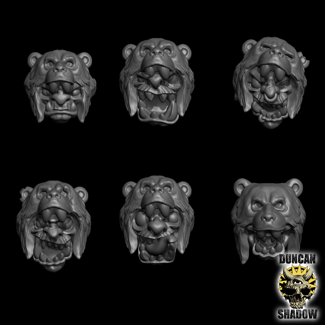 Goblin barbarian bear heads (Pre Supported)
