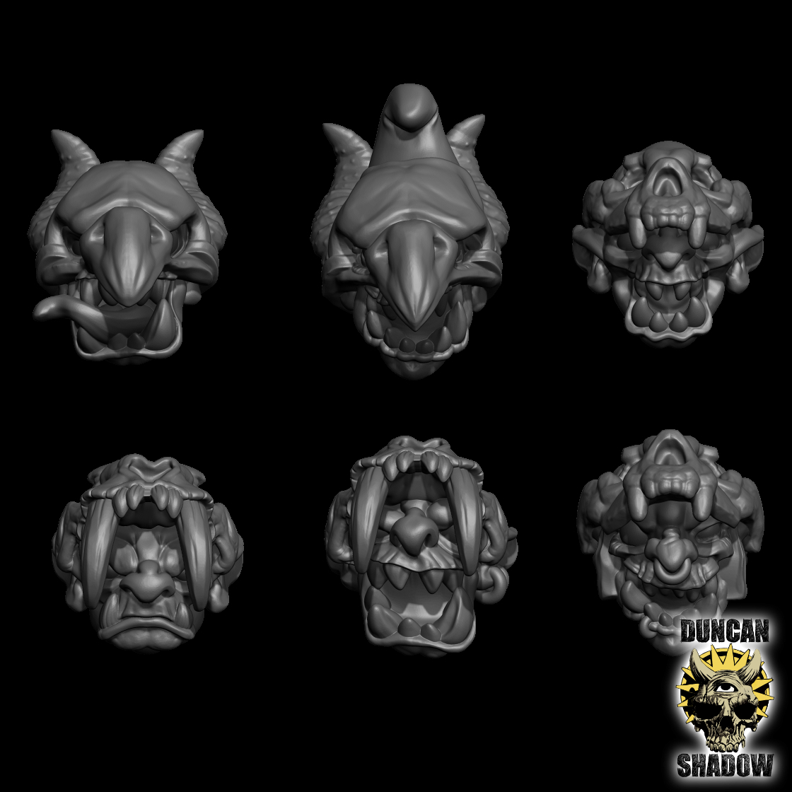 Goblin barbarian Skull heads (Pre Supported)