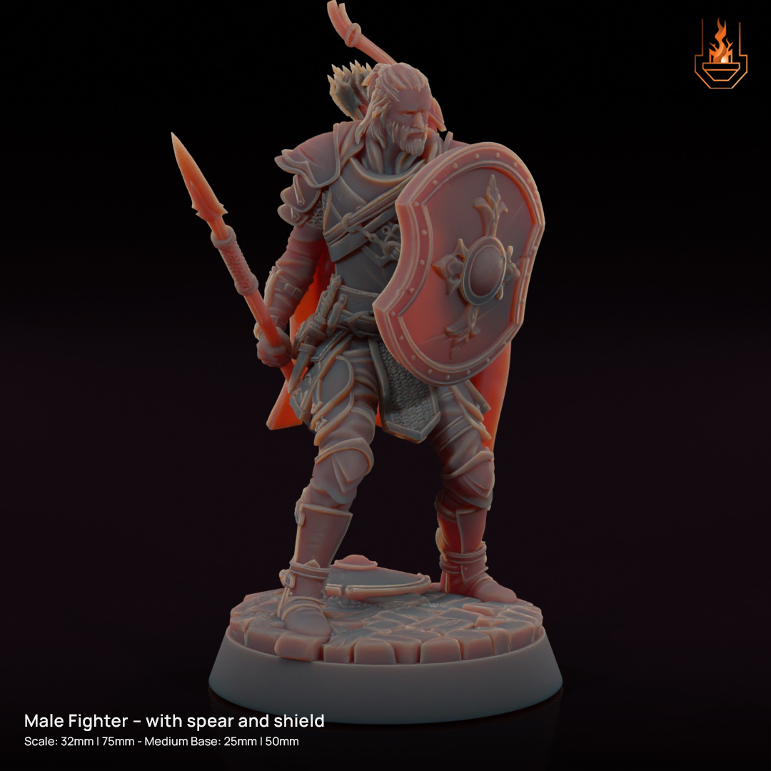 Human Male Fighter - Spear and shield [Supported]