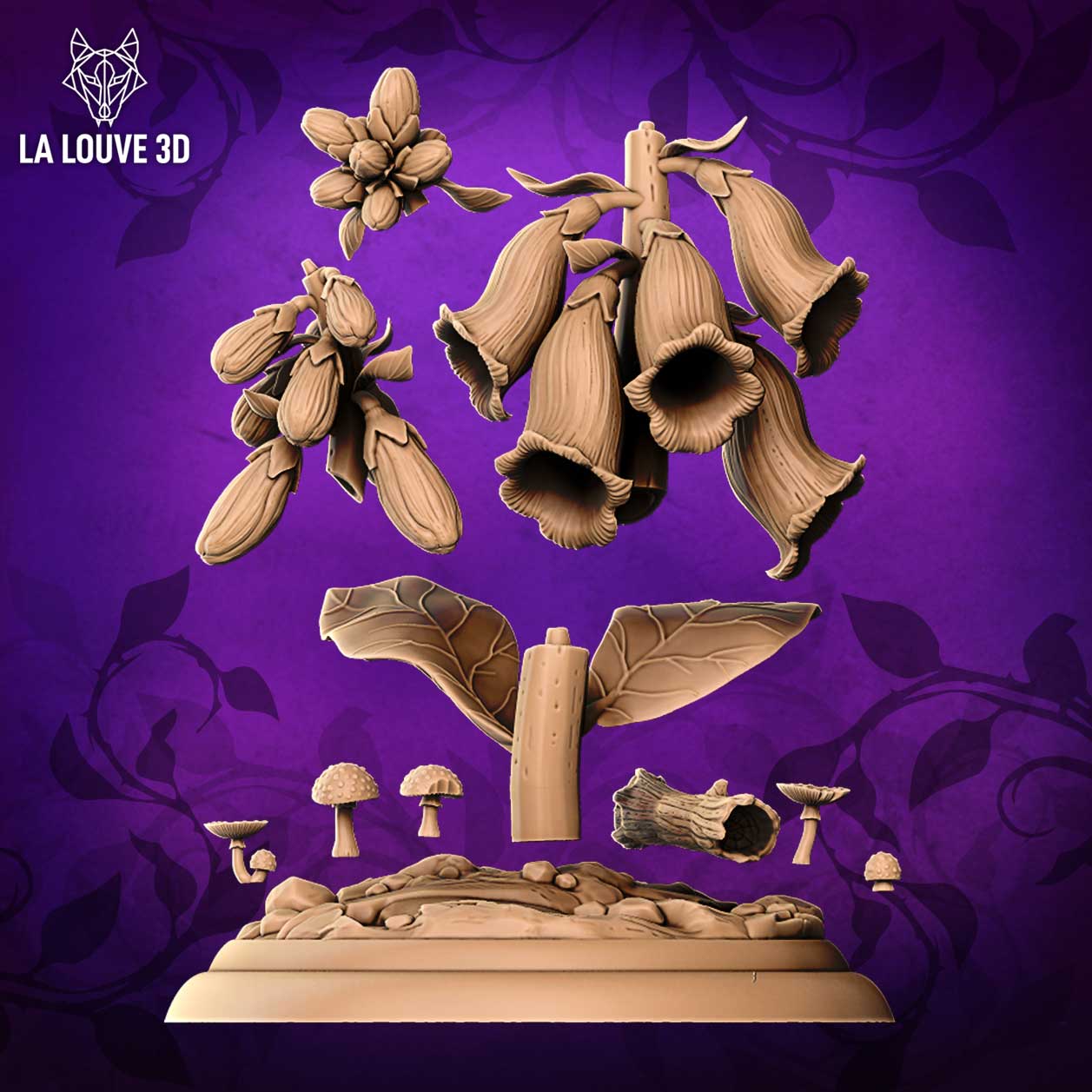 Diorama giant foxgloves and tiny elements