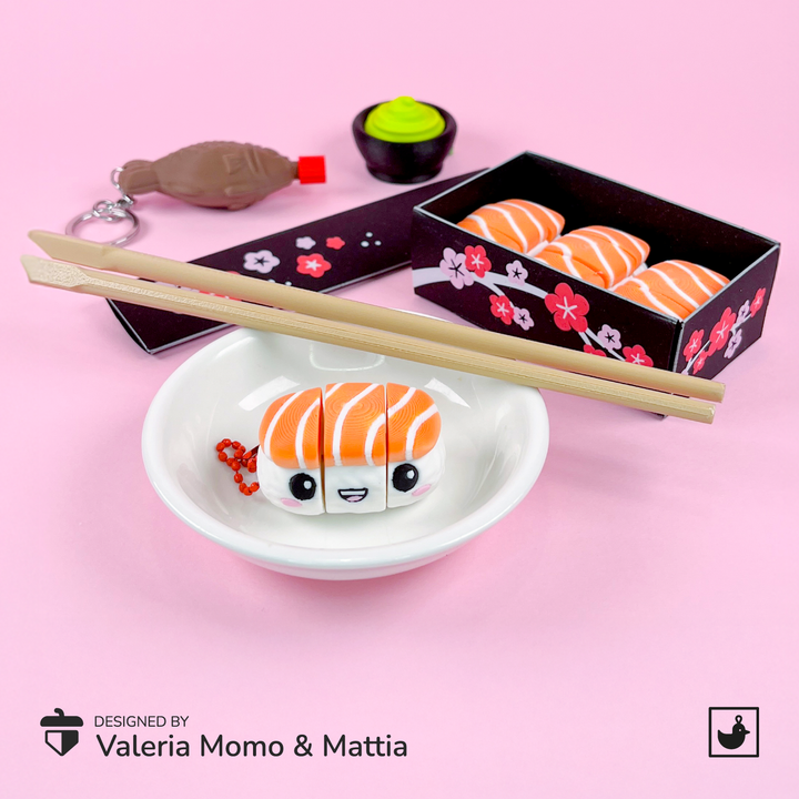 Download Cute Flexi Sushi Nigiri Salmon 🍣, Fun Keychain Toy