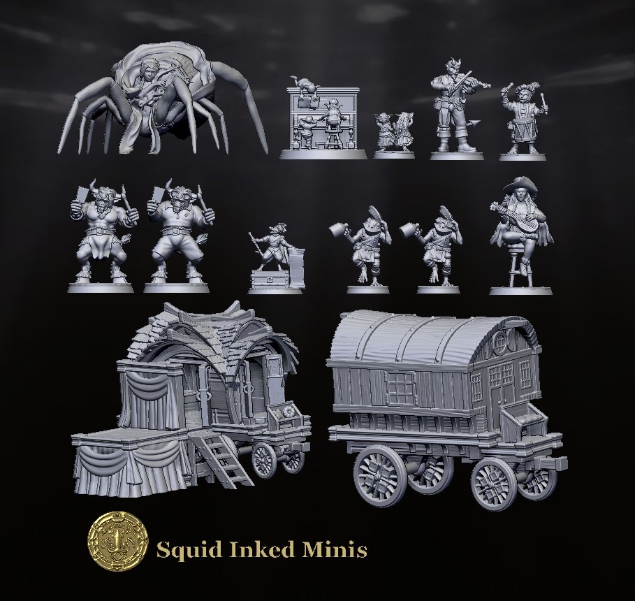 Bard Party Bundle Halfling Tiefling Grung Minotaur Human Kobold Goblins Drider Caravans